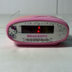Hello Kitty Pink & White AM FM Radio Alarm Clock With Aux KT2051 Tested/Working